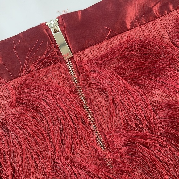 River Island Women's Rust Orange Fringe Mini Skirt Size US 14, New with Tags! - Picture 3 of 8